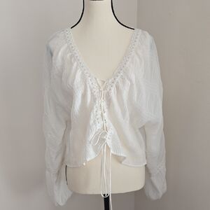 Acoa Women's White Lace-Up Flowy Blouse